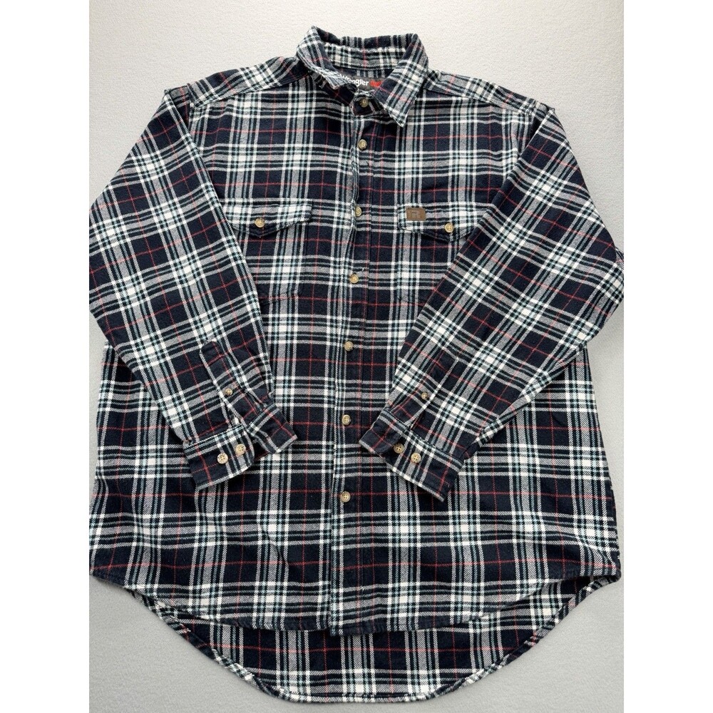 Wrangler Riggs Workwear Men's XL Flannel Shirt Black Plaid Cotton Button Up